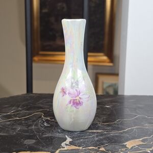 VTG Japanese Lusterware Bud Vase Iridescent Pearl Finish Floral Orchid MCM Decor
